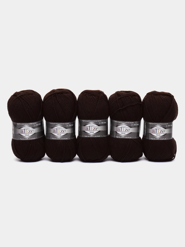 Пряжа Alize Superlana Midi, 100гр, 170м, 25% Шерсть, 75% Aкрил, 26 кориченевый, 5 штук