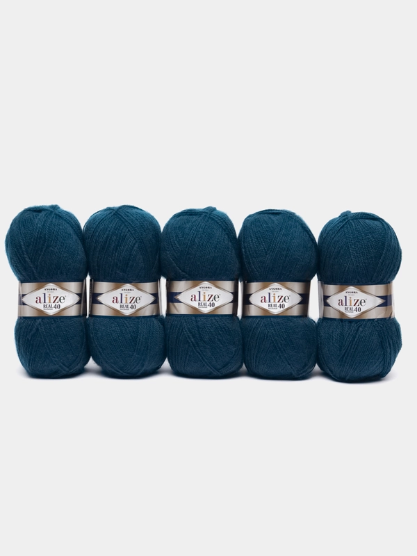 Пряжа Alize Angora real 40, 100 гр, 430м, 40% шерсть, 60% акрил, 17 петроль, 5 штук