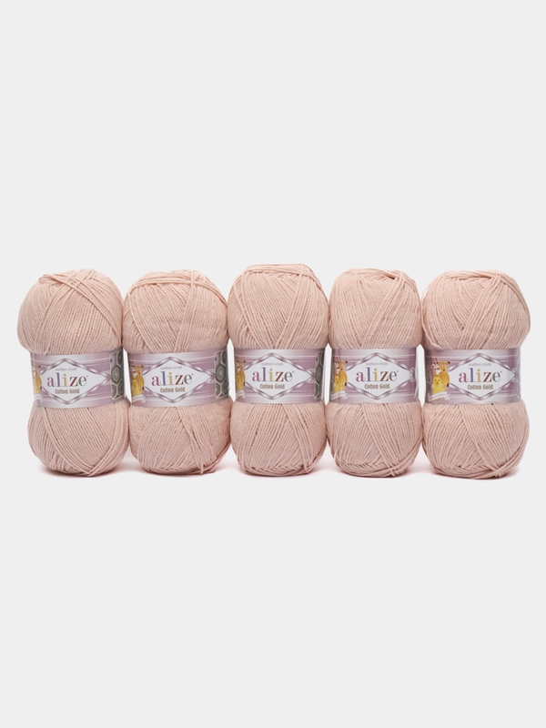 Пряжа Alize Cotton gold, 100гр, 330м, 55%хлопок, 45%акрил, ТУ 161 пудра, 5 штук