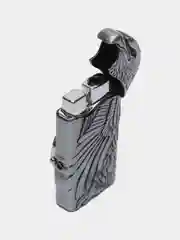 Серебряный зажигалка газовая "Орел" с часами/с подсветкой