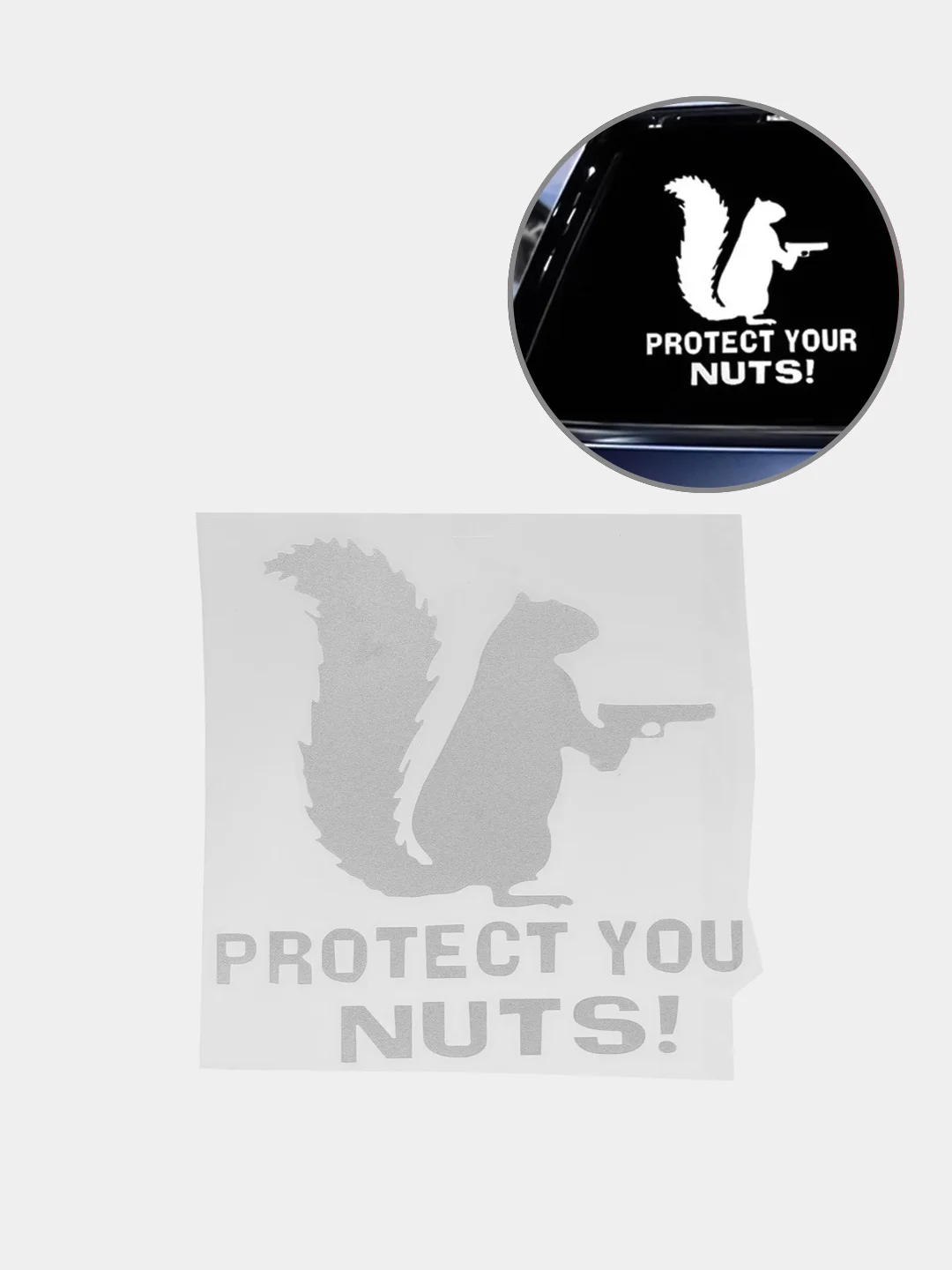 Белый наклейка на авто "Protect your nuts"