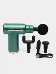 Серый мышечный массажер для тела Fascial Gun,ударный,перкуссионный,антицеллюлитный/ 4 насадки