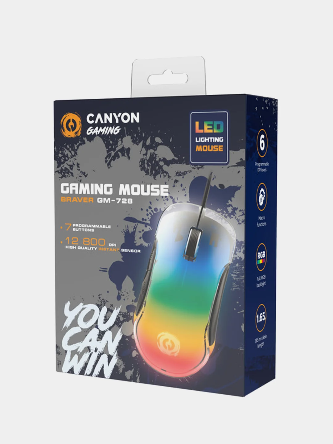 Черный игровая мышь Canyon GM-728 "BRAVER", с RGB-подсветкой, 7 кнопок