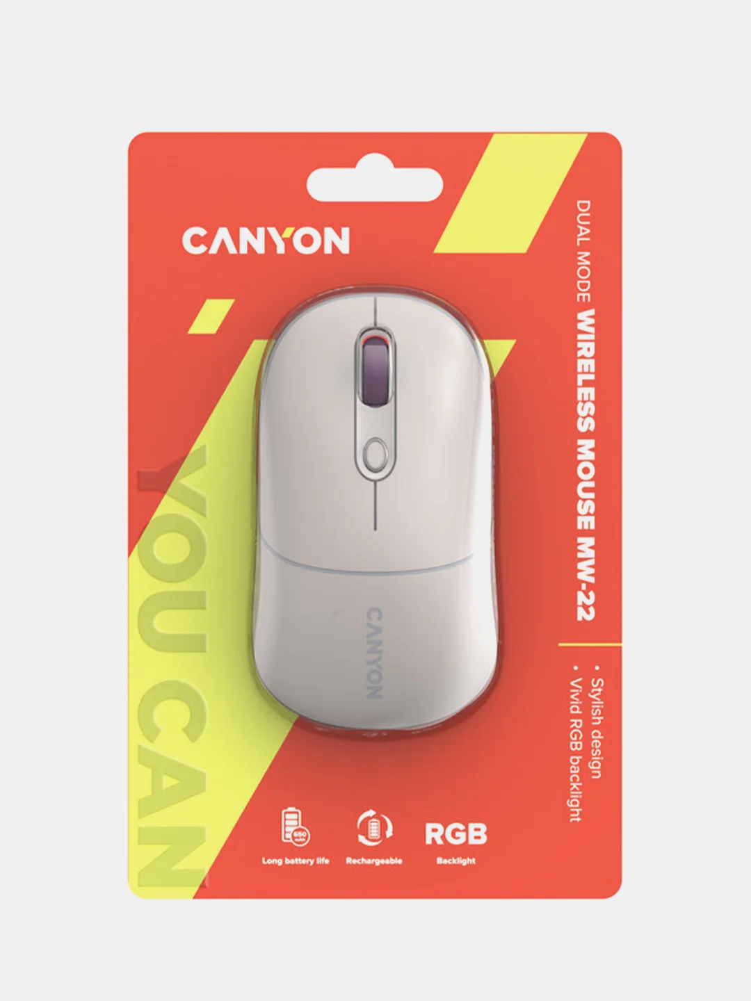 Серый беспроводная мышь Canyon MW-22, с RGB-подсветкой, перезаряжаемая, двухрежимная, 1600 DPI
