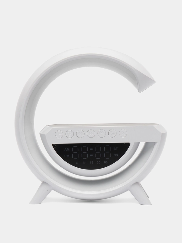Колонка bluetooth светильник, часы, будильник, беспроводная зарядка, подарок к новому году