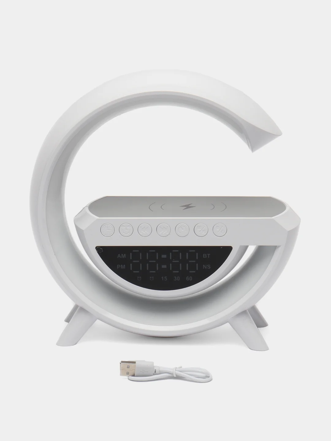 Колонка bluetooth светильник, часы, будильник, беспроводная зарядка, подарок к новому году