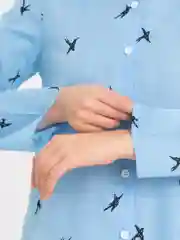 Голубой хлопковая рубашка с принтом