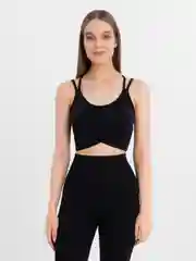 Черный спортивный женский костюм для фитнеса и йоги: топ и лосины