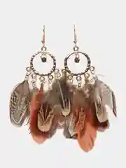 Коричневый серьги подвески с перьями