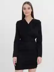 Черный платье женское с длинным рукавом, однотонное