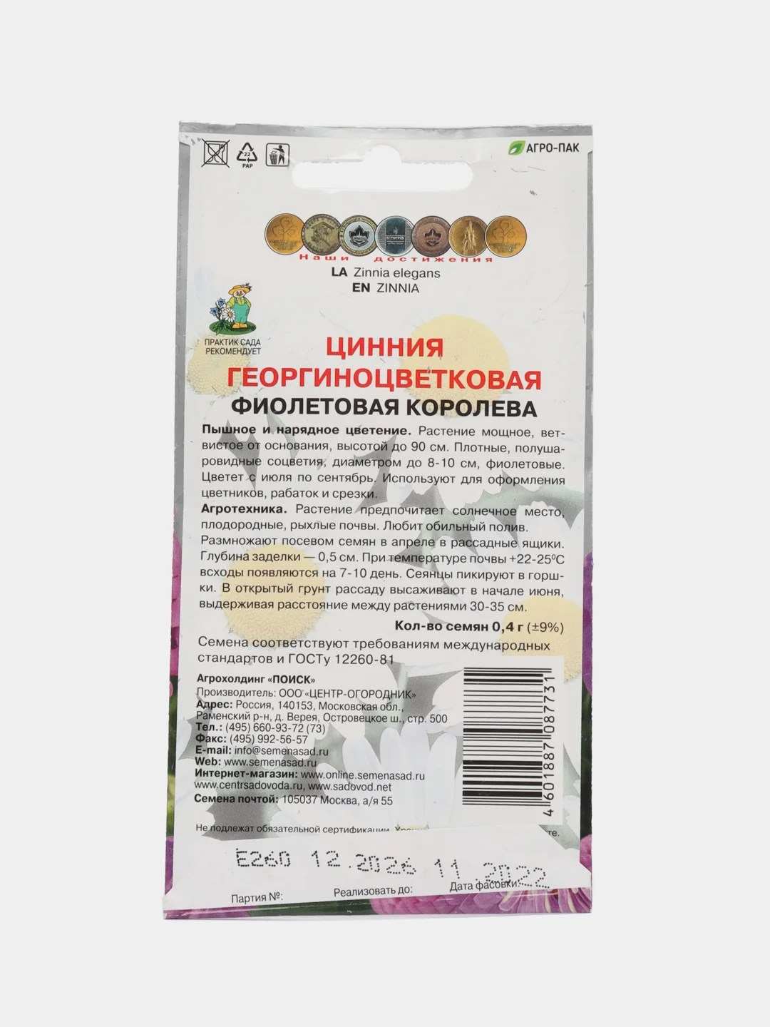 Фиолетовый цинния крупноцветковая 6 видов, семена цветов