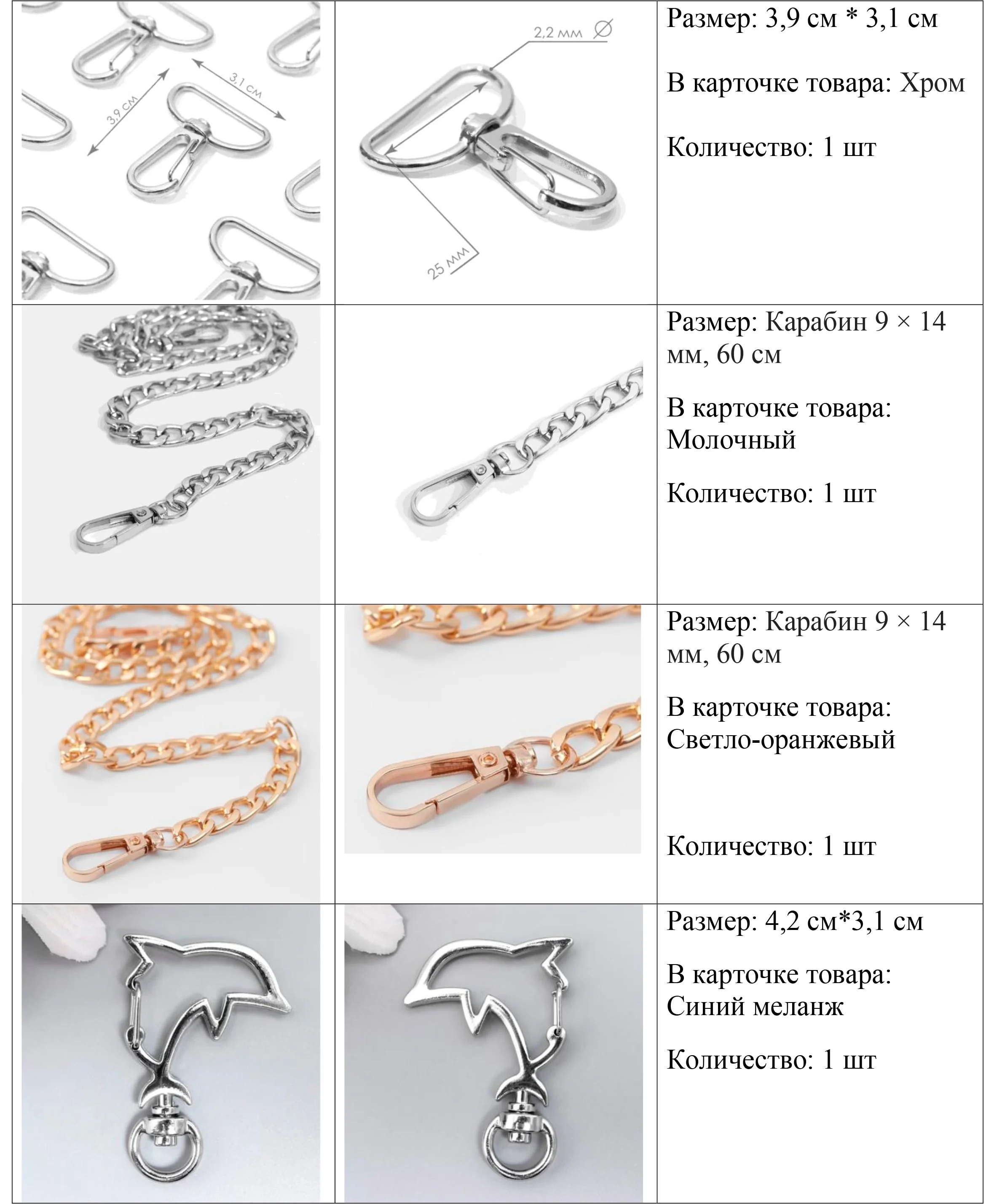 Шоколадный карабин металлический для сумки, цепочка с карабином