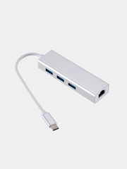 Концентратор, хаб, адаптер, переходник Type-C - 3 х USB 2.0 - Ethernet-порт RJ45, Macbook