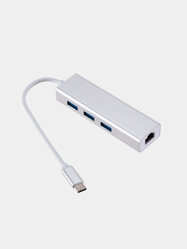 Концентратор, хаб, адаптер, переходник Type-C - 3 х USB 2.0 - Ethernet-порт RJ45, Macbook