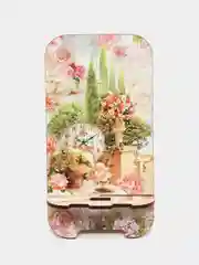 Кораллово-розовый подарок, сувенир - деревянная подставка под телефон с рисунком