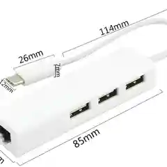 Белый концентратор, хаб, адаптер, переходник Type-C - 3 х USB 2.0 - Ethernet-порт RJ45, Macbook
