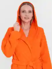 Коралловый меланж халат женский, махровый, с капюшоном, размеры с 46 по 60, Lilians