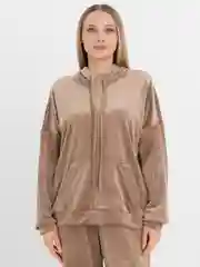 Бежевый бархатный, женский костюм, велюровый, oversize комплект: кофта худи, штаны джоггеры