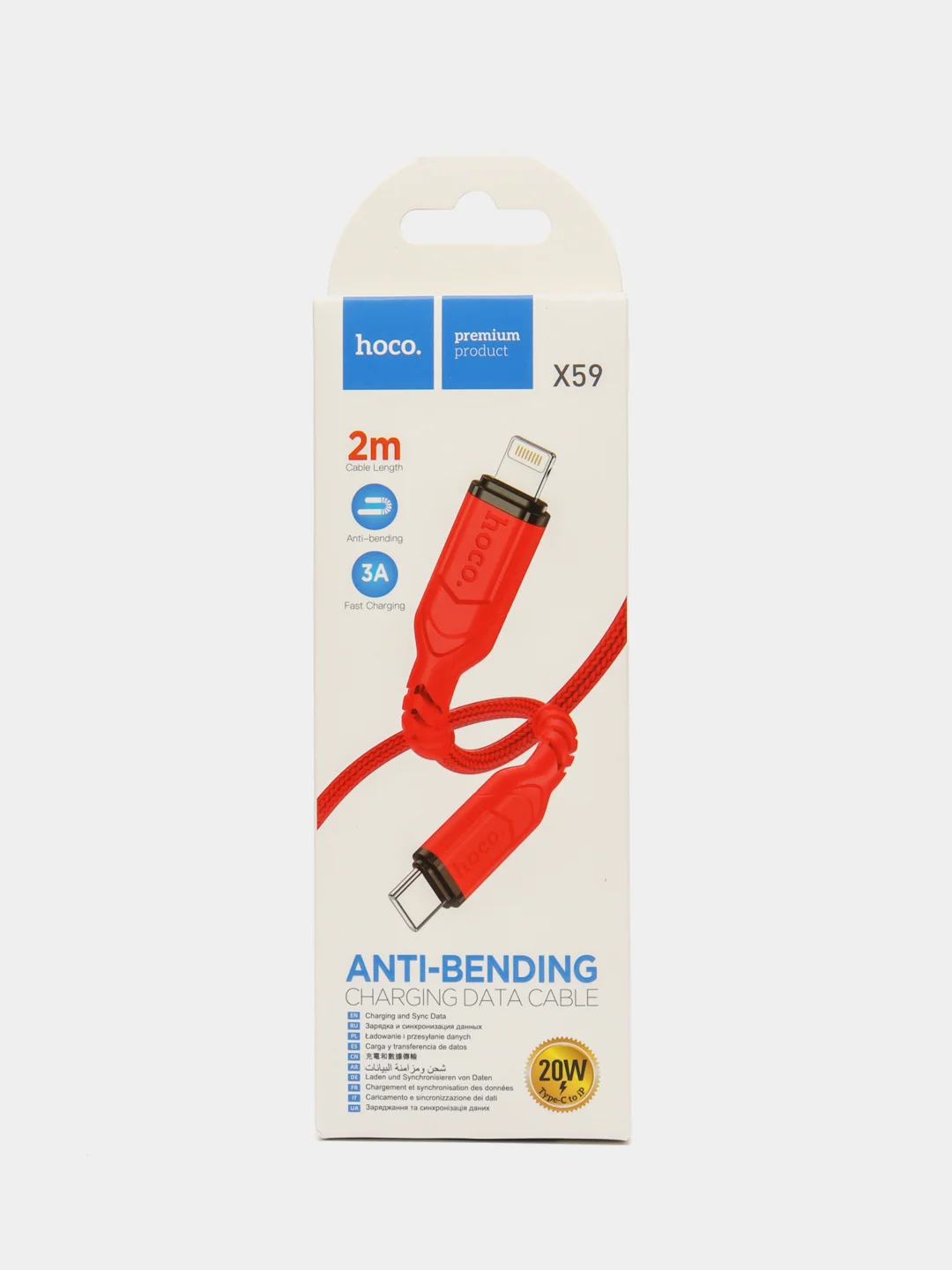 Красный кабель PD быстрая зарядка для Apple hoco X59 Lightning 20W, 3.0A, прочный гибкий кабель