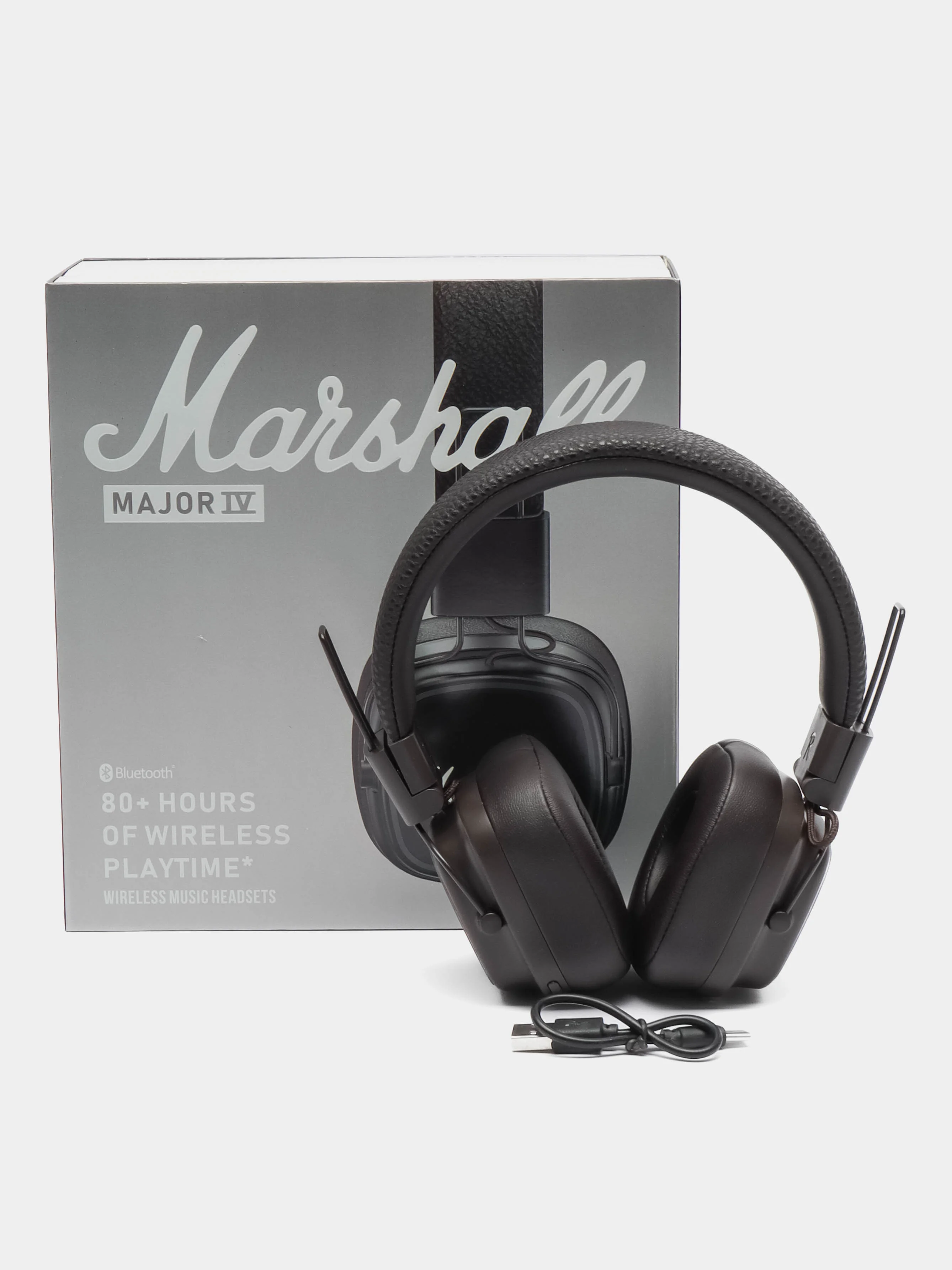 Коричневый беспроводные полноразмерные блютус наушники Marshall Major IV - с микрофоном, AUX и LED