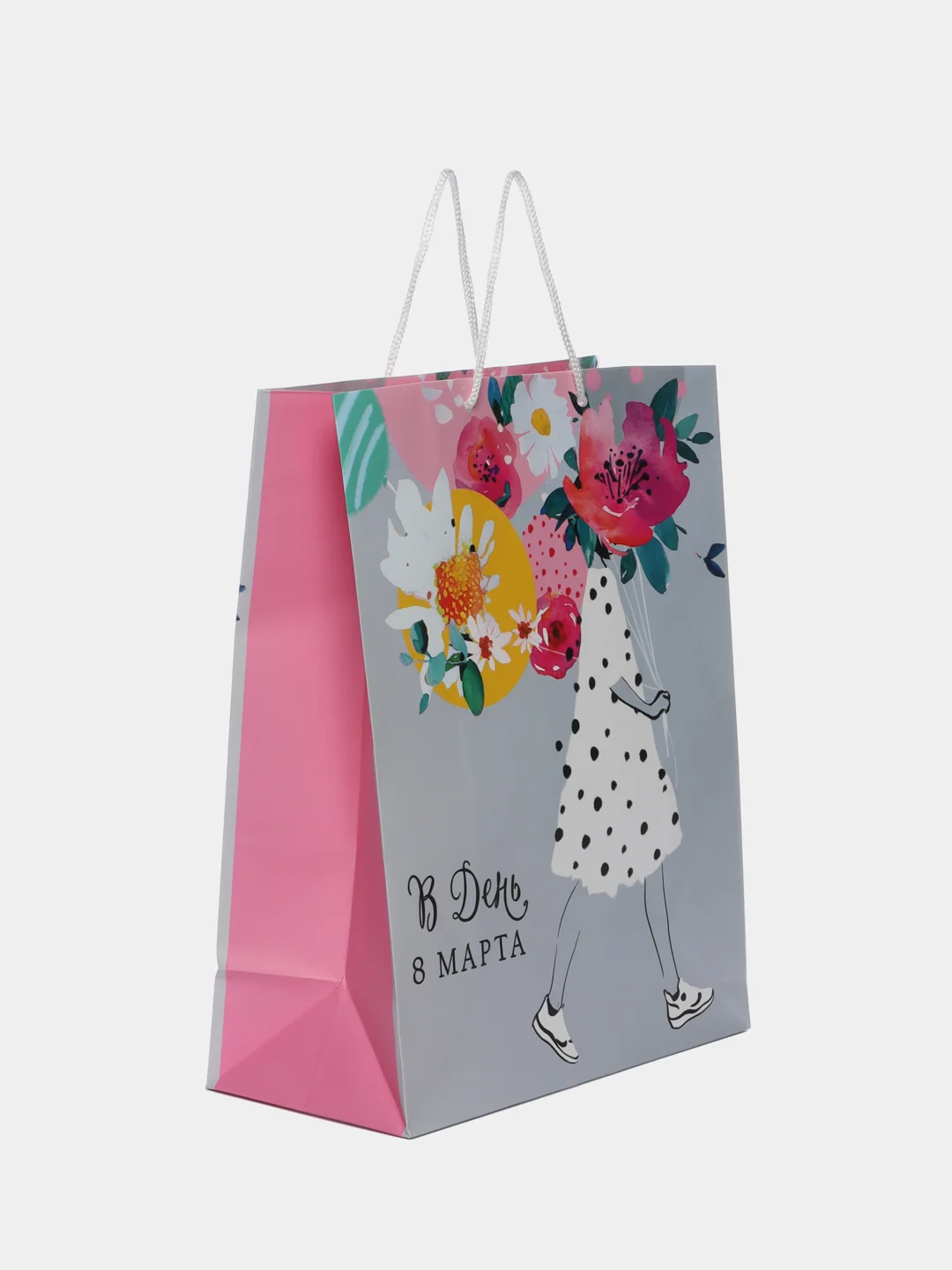 Кораллово-розовый пакет подарочный бумажный / крафт 26*32*12см