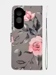 Серый чехол книжка wallet case для Honor 90 Lite / Хонор 90 Лайт с рисунком