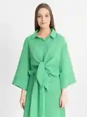 Зеленый костюм женский двойка с юбкой, летний