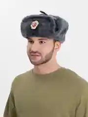 Серебряный шапки Ушанки/ Будёновка/ Солдатская/ Ушанка (Разные цвета) с кокардой, СССР, РФ