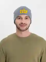 Серый шапка тёплая "СССР", осень-зима, унисекс, вязанная, двуслойная, бесшовная
