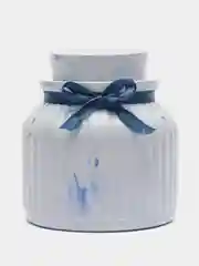 Синий декоративный гипсовый горшочек с крышечкой разноцвет (кашпо)