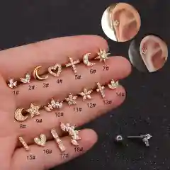 Серьга с цирконием, с винтовой застежкой