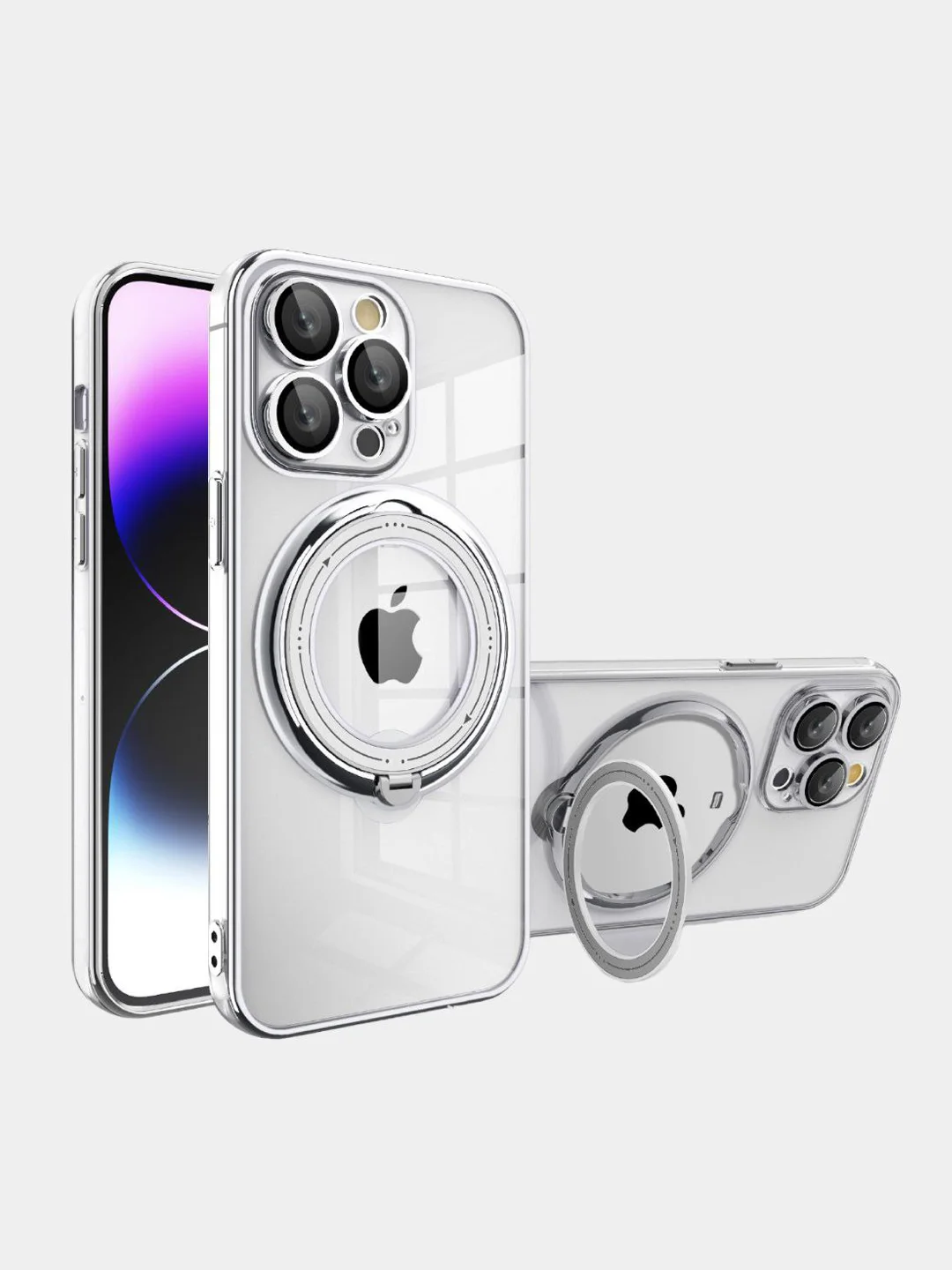 Фиолетовый чехол MagSafe (Магсейф) для айфон iPhone 11 12 13 14 Pro Max с кольцом защитой камеры