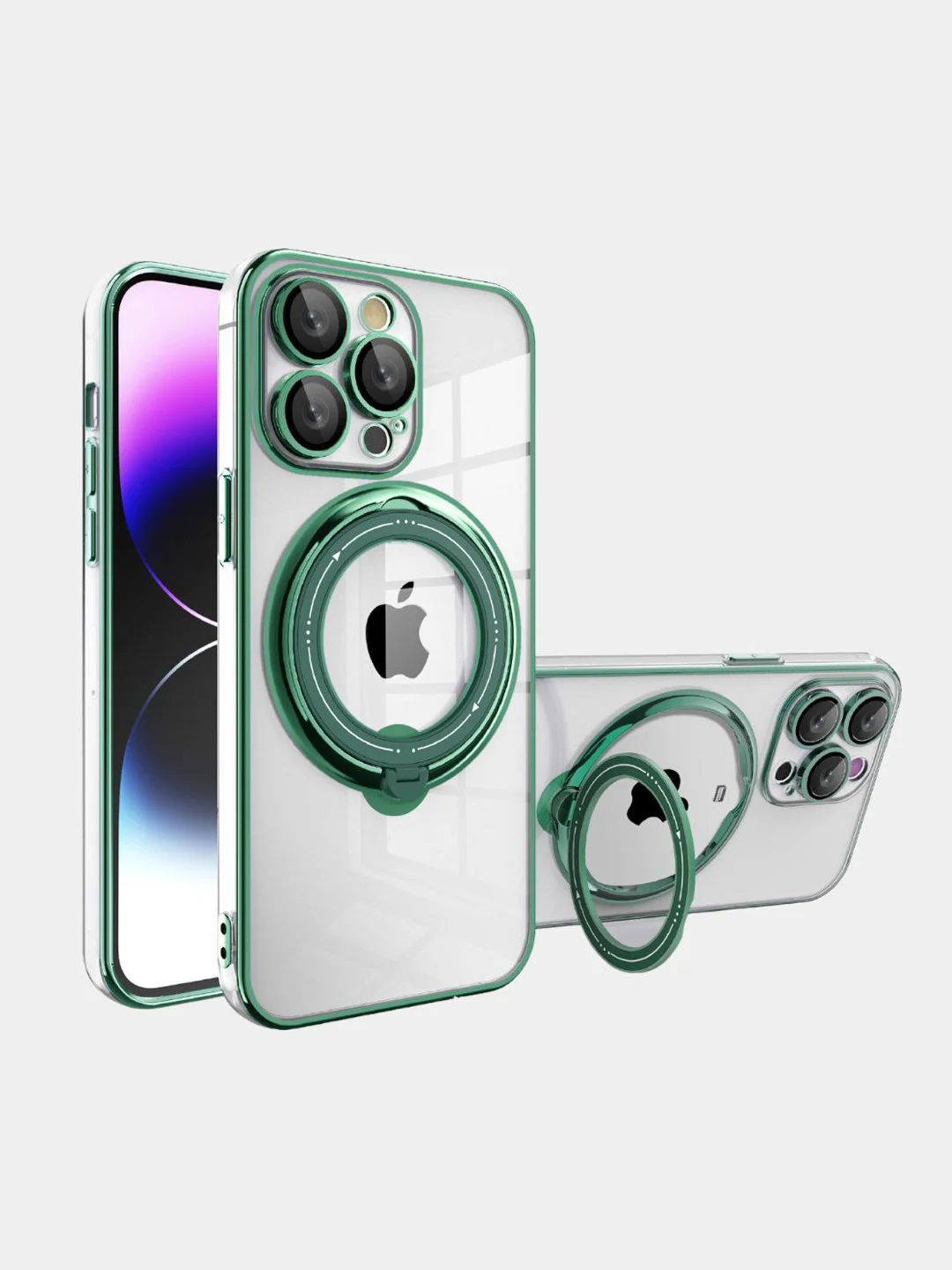 Фиолетовый чехол MagSafe (Магсейф) для айфон iPhone 11 12 13 14 Pro Max с кольцом защитой камеры