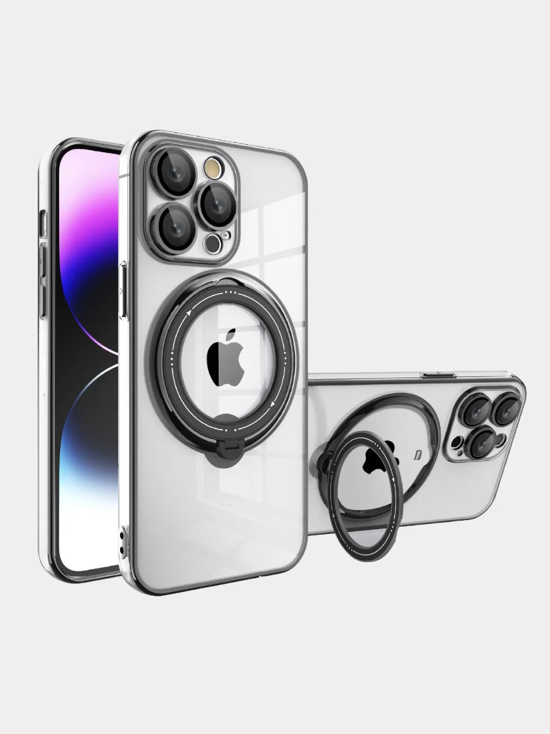 Фиолетовый чехол MagSafe (Магсейф) для айфон iPhone 11 12 13 14 Pro Max с кольцом защитой камеры