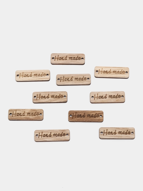 Бирка деревянная "Hand made" ("Ручная работа"), прямоугольная, с 2-мя отверстиями, 3х1 см