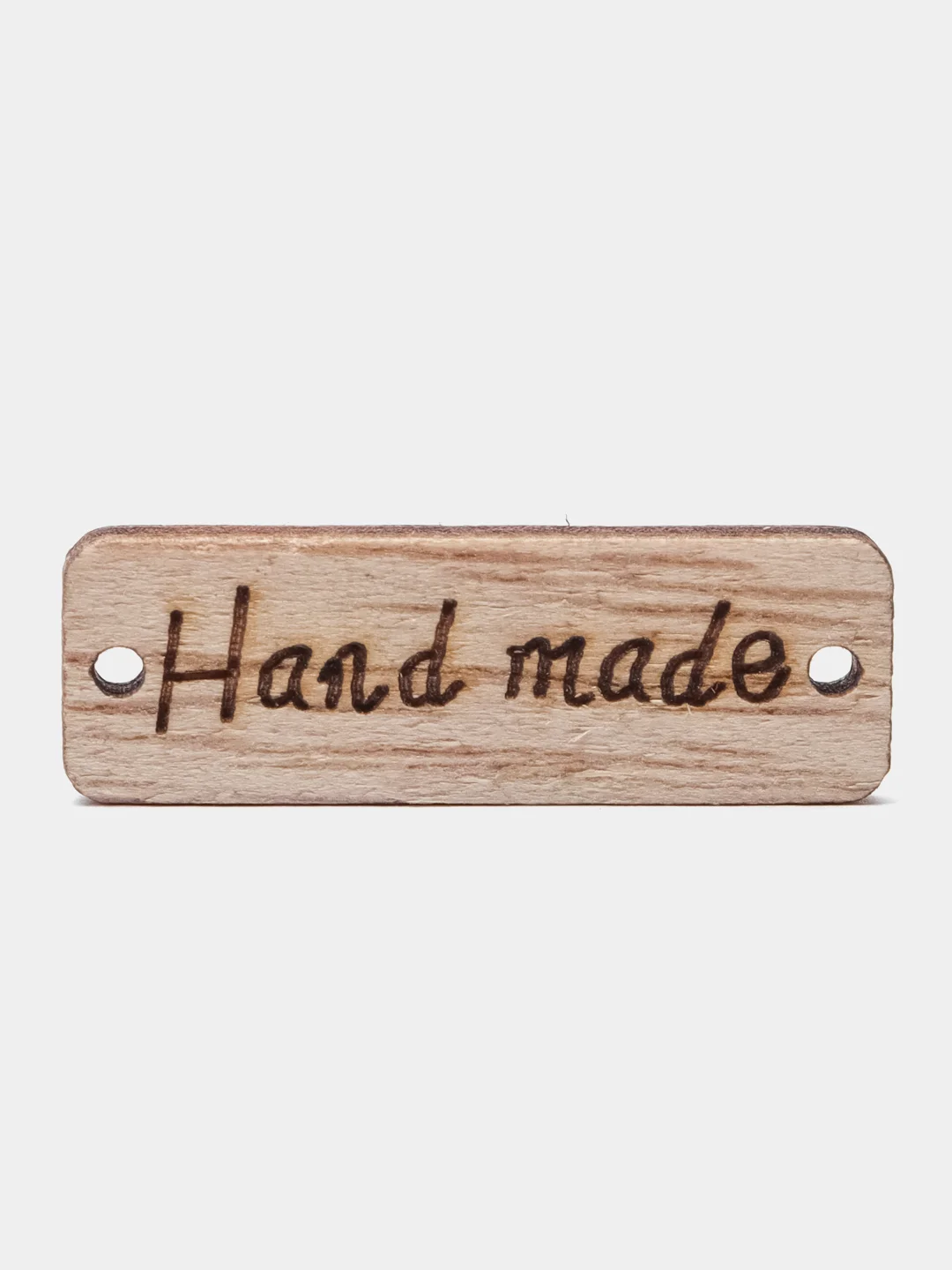 Бирка деревянная "Hand made" ("Ручная работа"), прямоугольная, с 2-мя отверстиями, 3х1 см