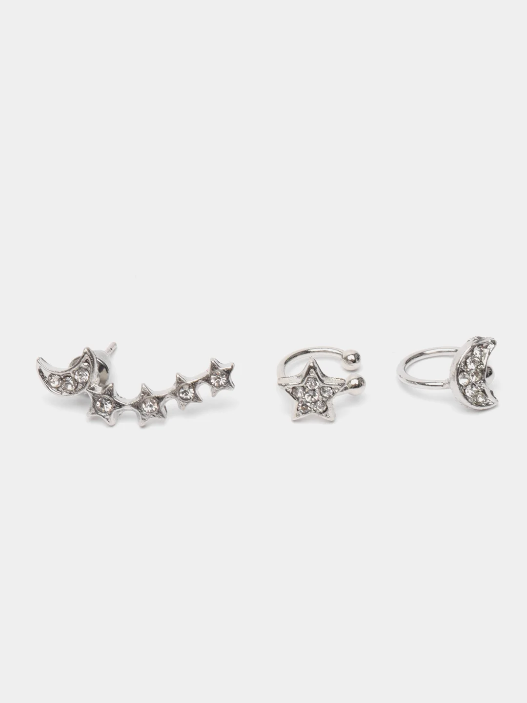 Серебряный серьги кафф из 3шт в комплекте