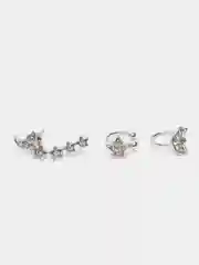 Серебряный серьги кафф из 3шт в комплекте