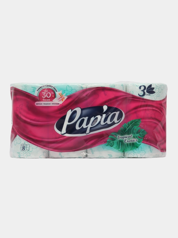 Туалетная бумага, трехслойная, Papia Tropical exotics, 3 слоя, 8 рулонов