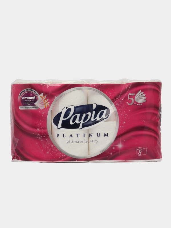 Туалетная бумага пятислойная PAPIA PLATINUM WHITE 5 слоев, 8 рулонов / Бумага туалетная