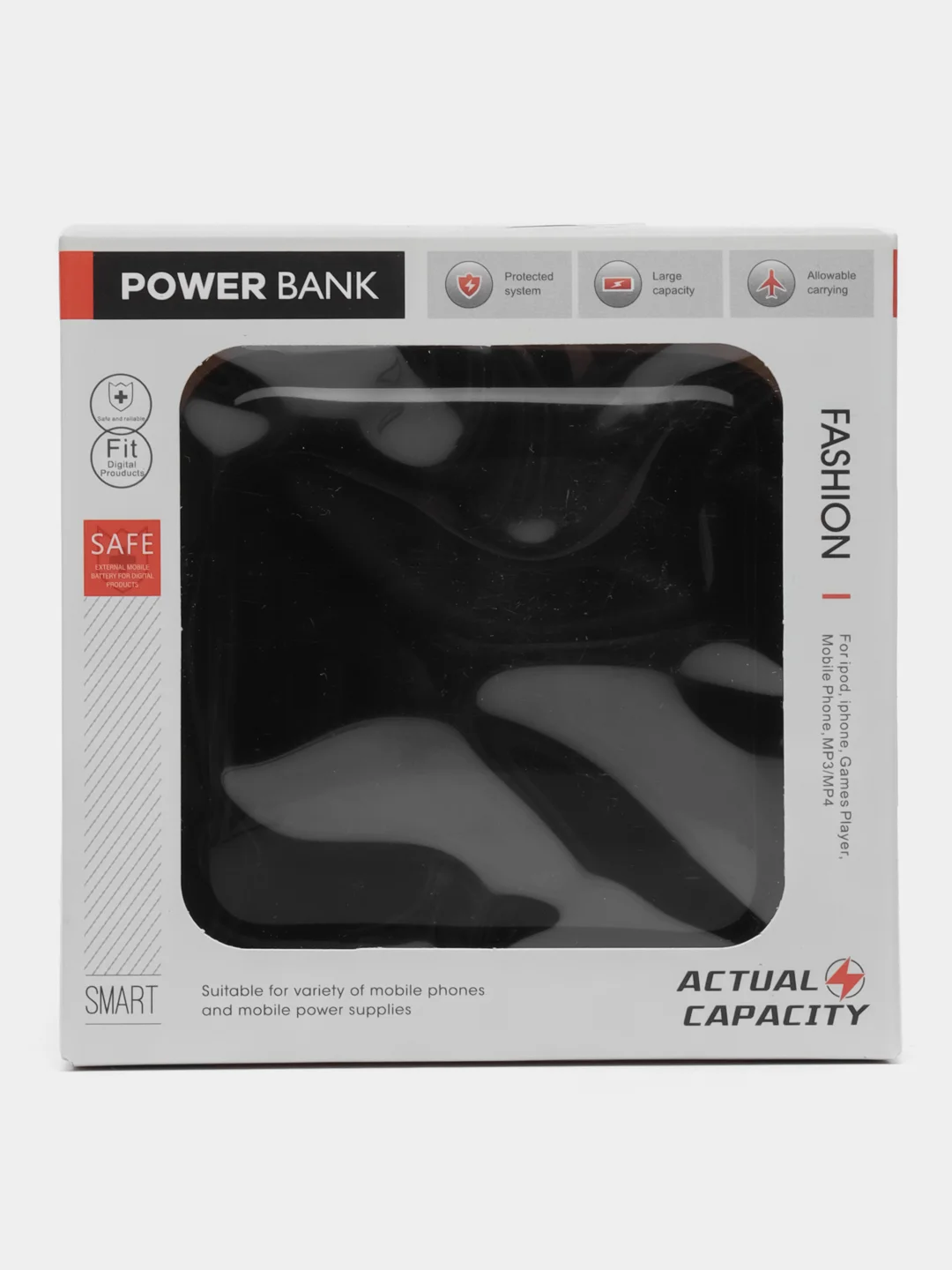 Черный внешний аккумулятор Power Bank 4500 mAh, Powerbank повербанк, с проводами