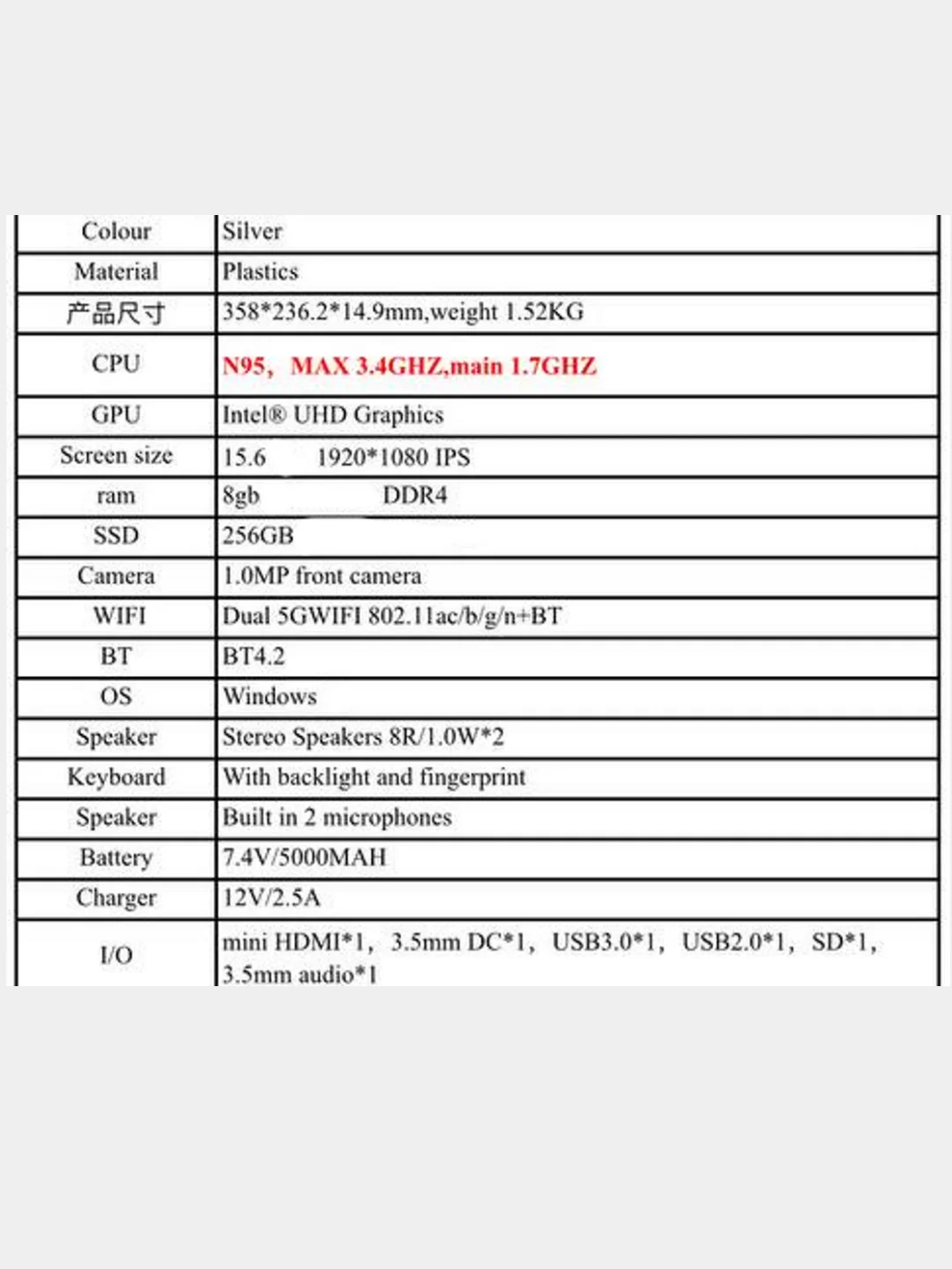 Ноутбук Intel N95 4 ядра 15.6 full hd Ips 8 озу 256 ssd