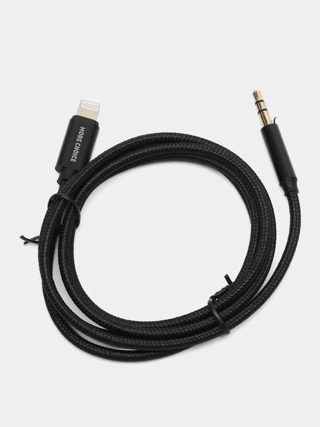 Черный аудиокабель AUX 3.5mm - Lightning, Аудиокабель для айфона из нейлона More Choice UK24i