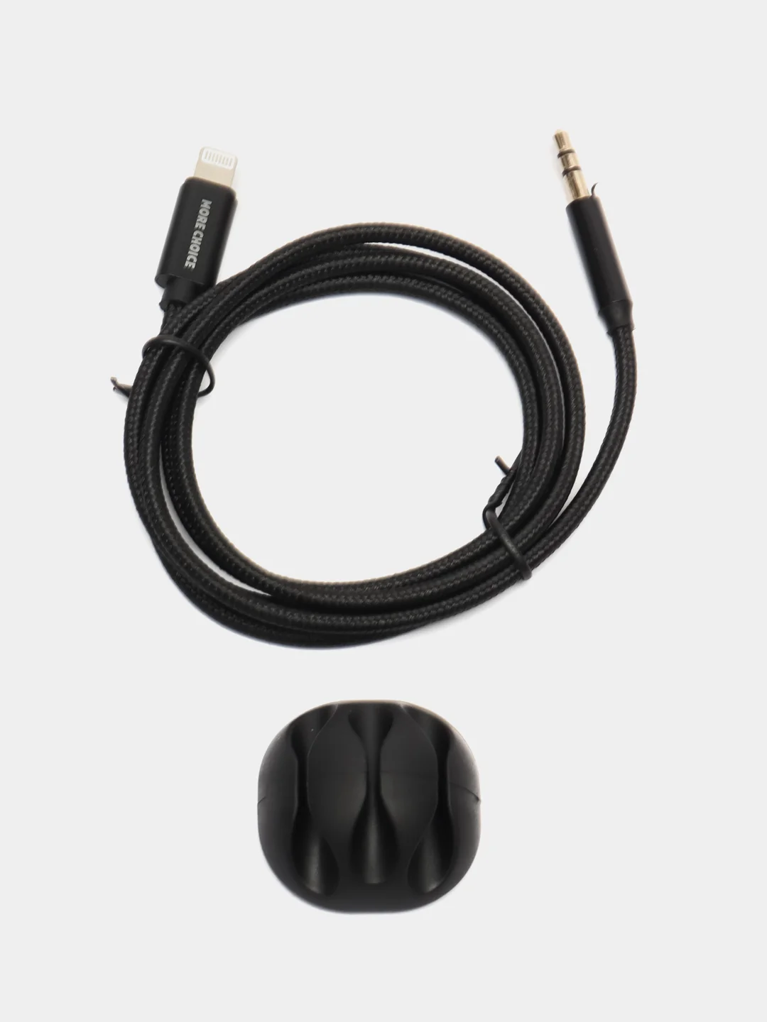 Черный аудиокабель AUX 3.5mm - Lightning, Аудиокабель для айфона из нейлона More Choice UK24i