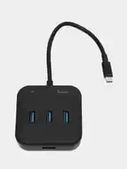 Черный переходник 4 в 1 Type-C 20см на 4 порта USB 3.0, Хаб Hoco HB31, ШИРОКАЯ СОВМЕСТИМОСТЬ