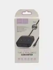 Черный переходник 4 в 1 Type-C 20см на 4 порта USB 3.0, Хаб Hoco HB31, ШИРОКАЯ СОВМЕСТИМОСТЬ