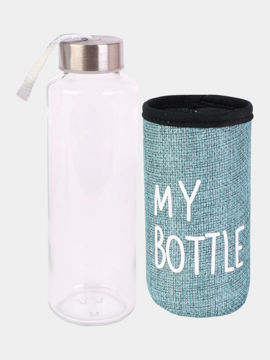 Бирюзовый бутылка для воды стеклянная, в чехле My bottle, 300 мл