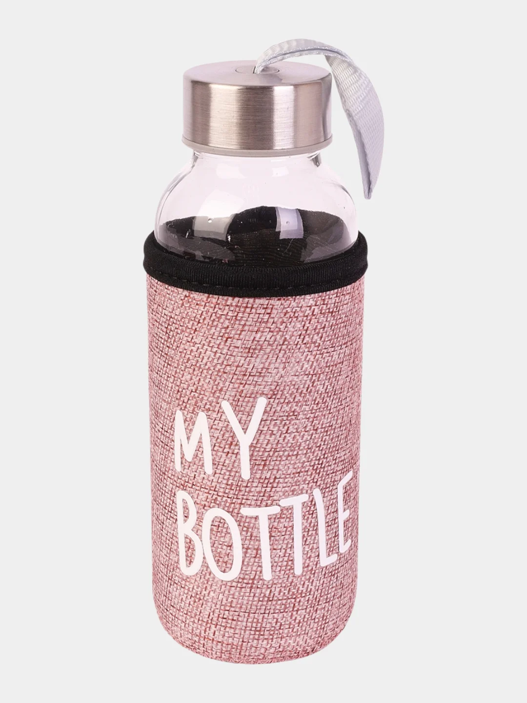Розовый бутылка для воды стеклянная, в чехле My bottle, 300 мл
