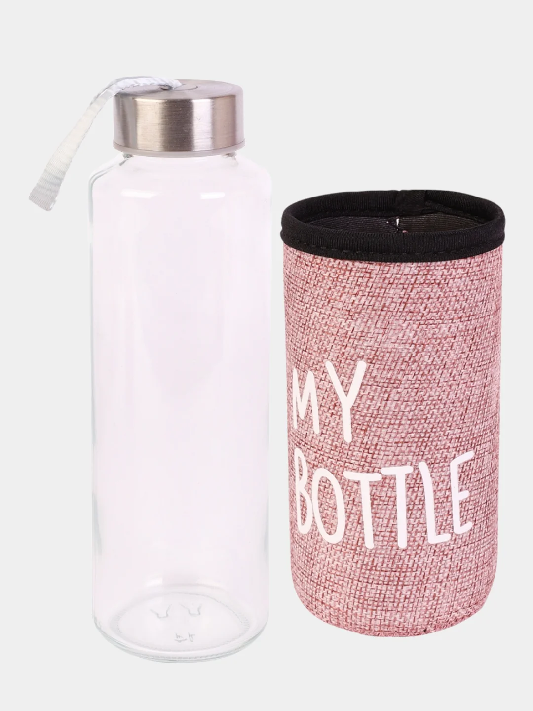 Розовый бутылка для воды стеклянная, в чехле My bottle, 300 мл