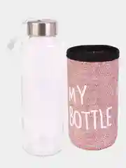 Розовый бутылка для воды стеклянная, в чехле My bottle, 300 мл